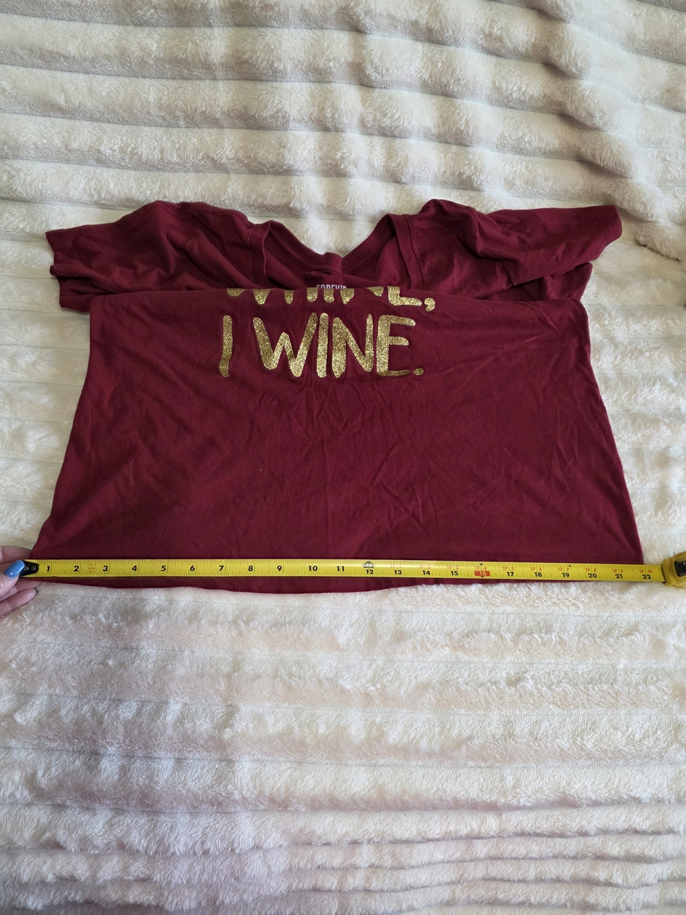 Forever Trendy Burgundy V-Neck Tee with Gold Script - Picture 8 of 8